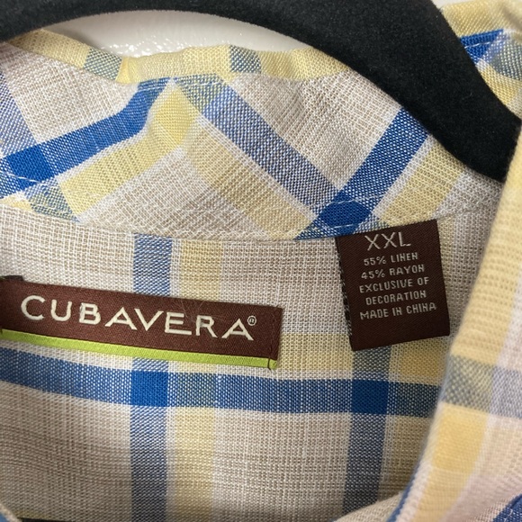 Cubavera blue/yellow plaid linen blend short sleeve button up shirt. XXL - Picture 3 of 5